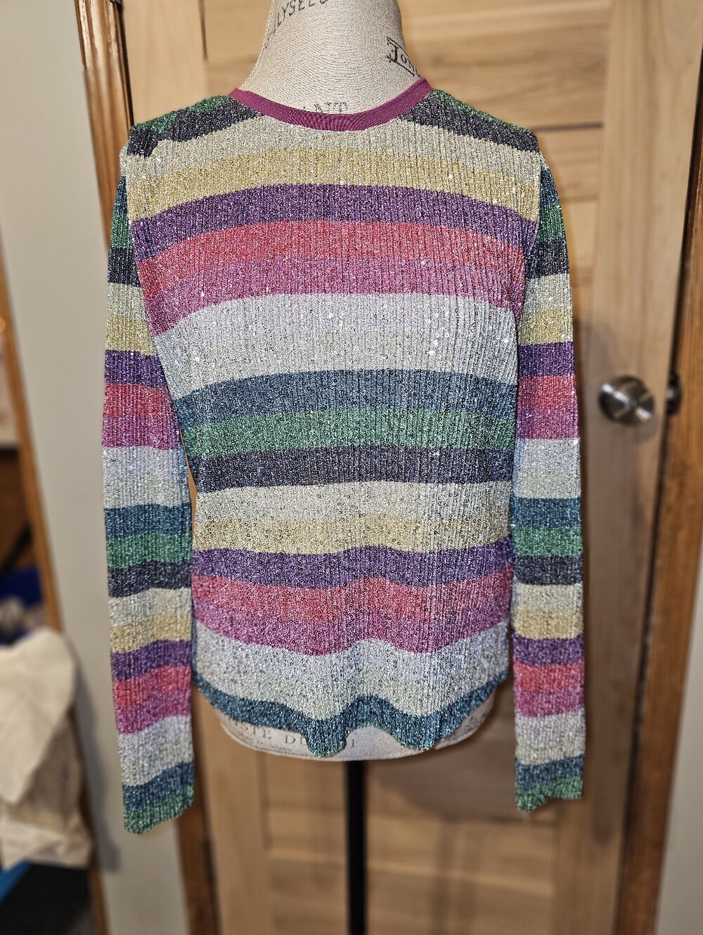 GREY LAB Metallic Multicolor Striped Crewneck Top